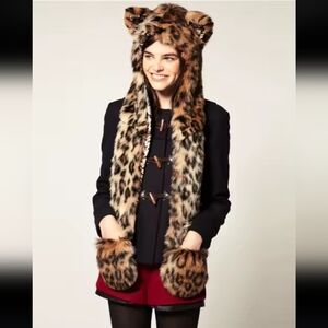 Leopard Hat With Ears Paws Brown Black Hat